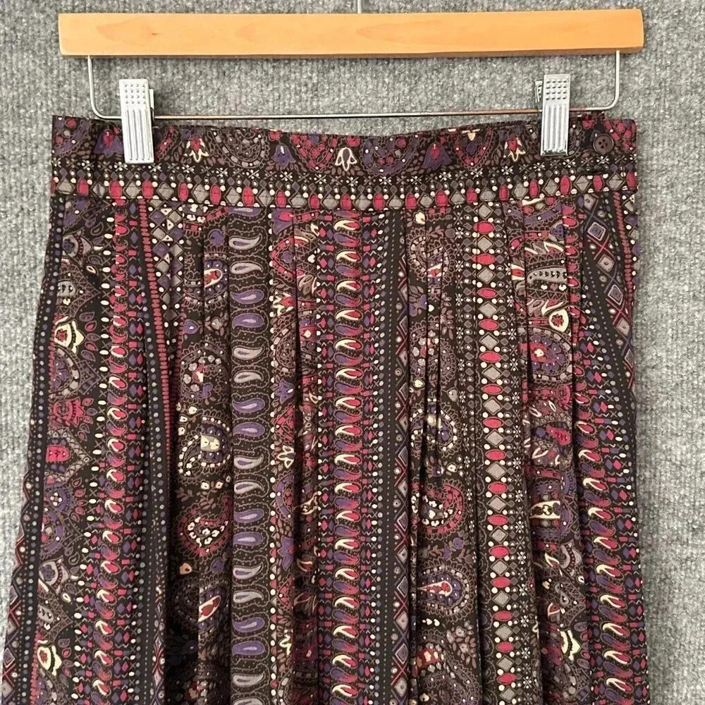 Vintage Rafaella Skirt Womens 8 Multicolor Pleated Pockets Paisley Boho Midi - Picture 4 of 16